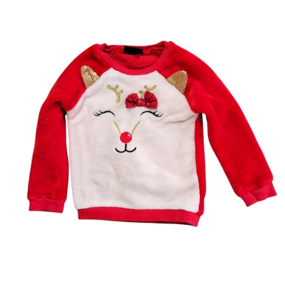 Picapino Fuzzy Reindeer Sweatshirt Girls Toddler Size 3T